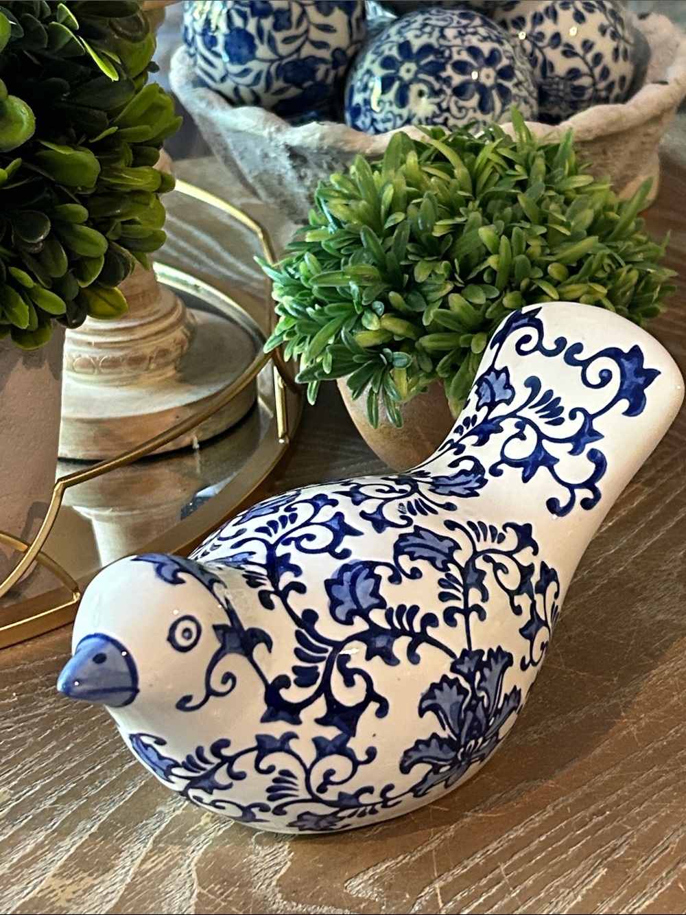 NEW! Shabby Chic Ceramic Blue & White Floral Ceramic Chinoiserie Love Song Bird - Picture 9 of 9